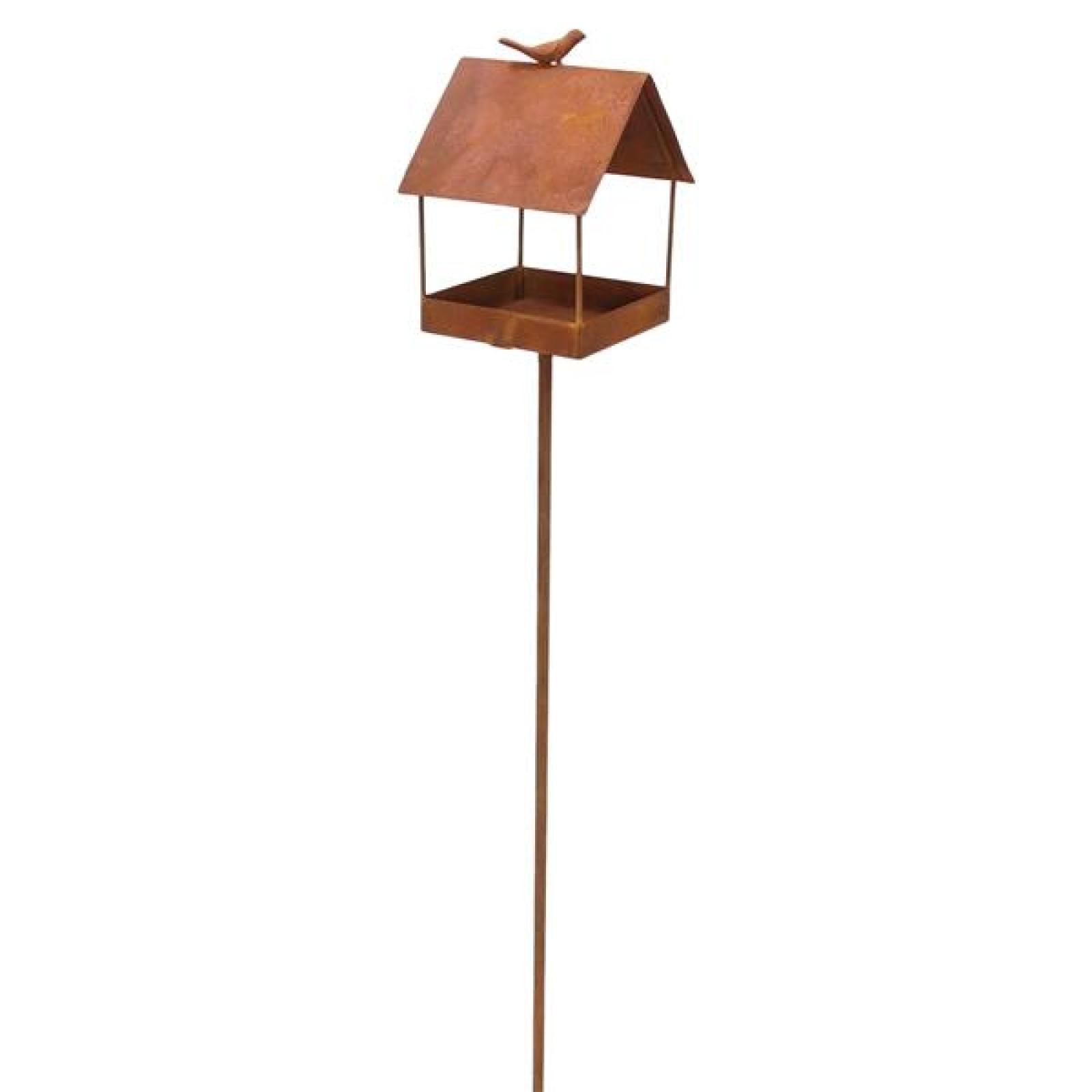 Rost Gartenstecker "Vogelhaus" aus Metall mit Edelrost, Vogelhäuschen, Vogelfutterhaus, Futterhaus