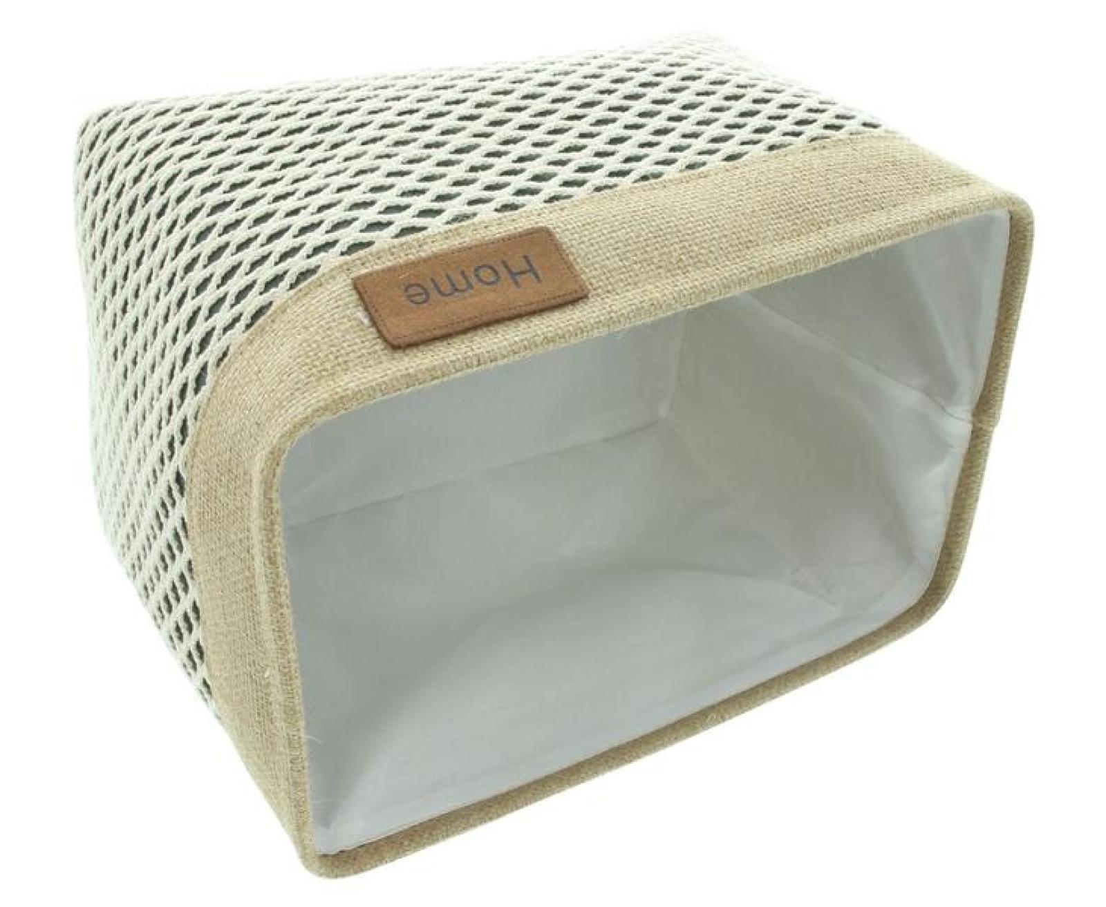Aufbewahrungskorb "Home" Stoffkorb grün mit Häkelmuster, Bad Körbchen, Aufbewahrungsbox, Korb für Wohnzimmer, Küche, Badezimmer