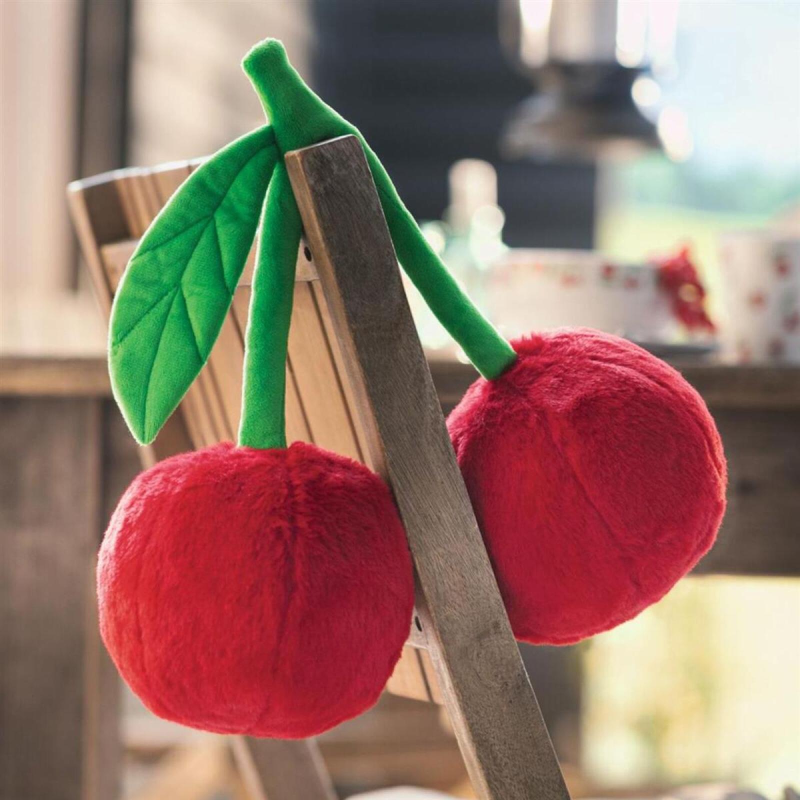 Plüschdeko "Cherry" Kuschelkissen rot, Dekokissen Kirschen, Sofakissen 35x16x30 cm, Zierkissen, Couchkissen