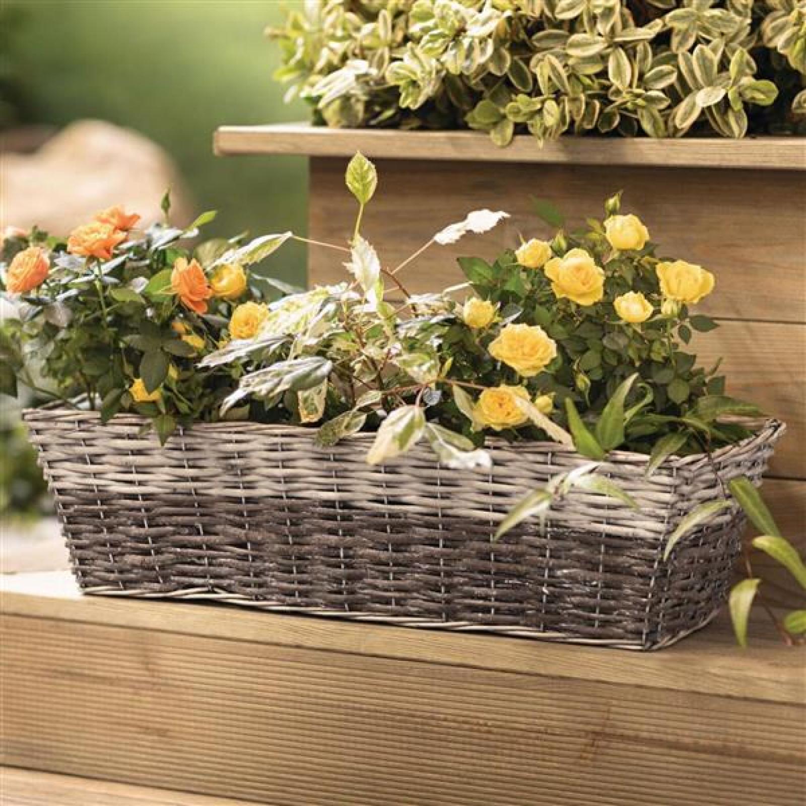 Balkon Blumenkasten "Grey" aus Weide, grau, Pflanzkasten 55 cm lang, Balkonkasten, Pflanzgefäß für Drinnen & Draußen