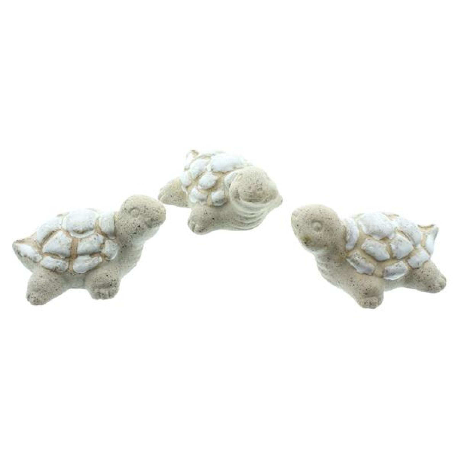 3x Figur "Schildkröte" aus Steingut, beige / weiß, Set kleine maritme Dekofiguen