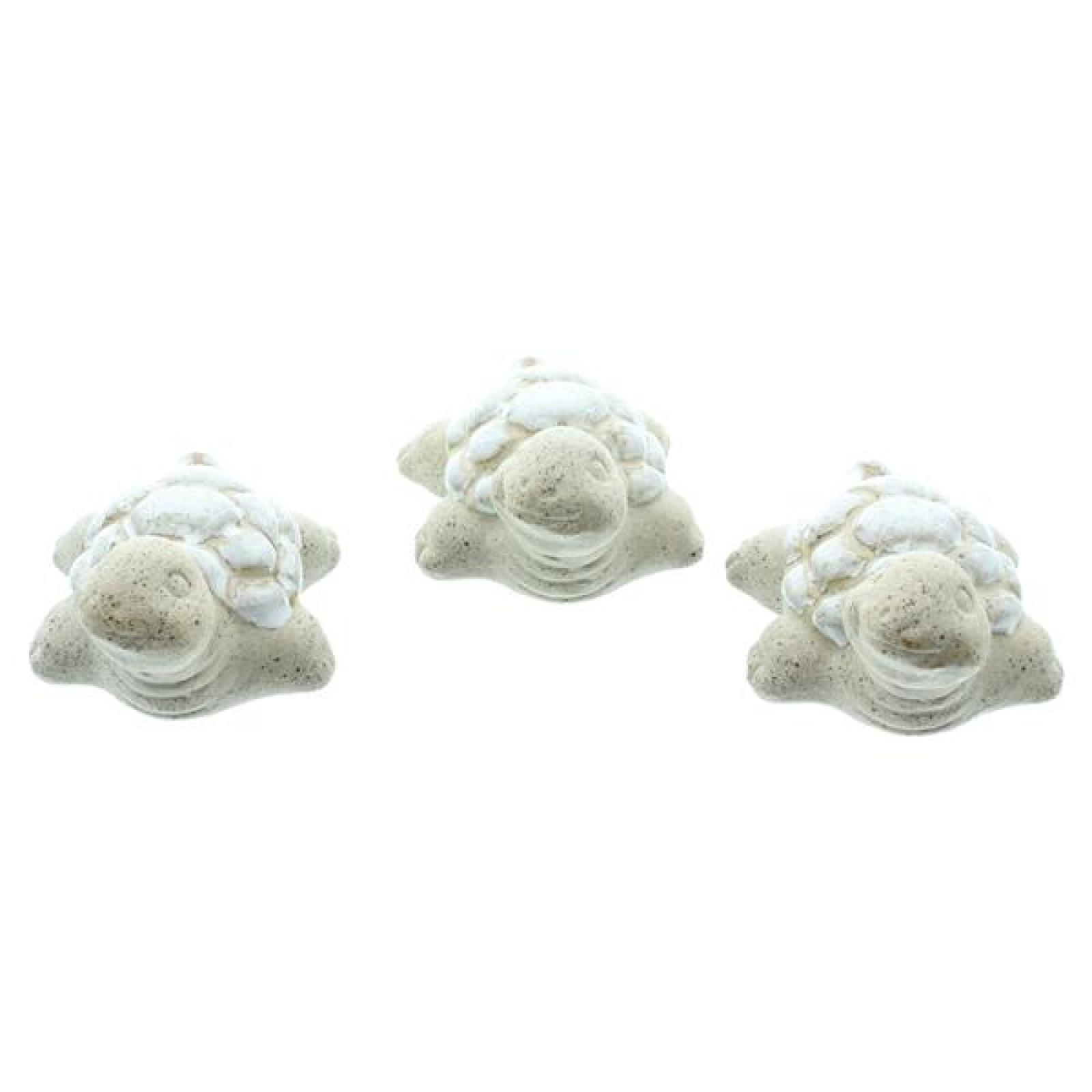 3x Figur "Schildkröte" aus Steingut, beige / weiß, Set kleine maritme Dekofiguen