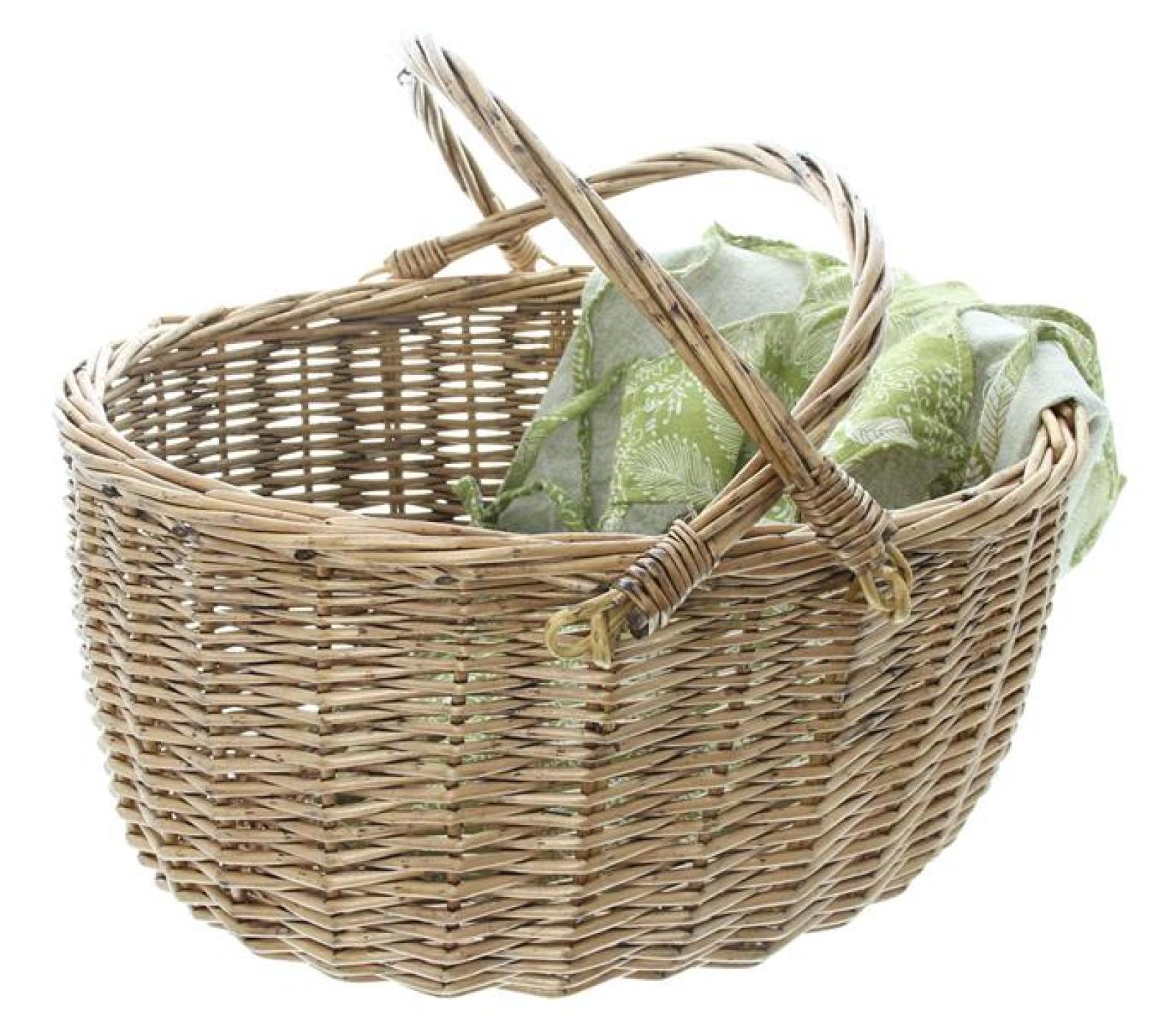 Einkaufskorb "Grün" aus Weide geflochten, klein, 42x34 cm, Aufbewahrungskorb, Flechtkorb, Picknickkorb, Weidenkorb, Tragekorb