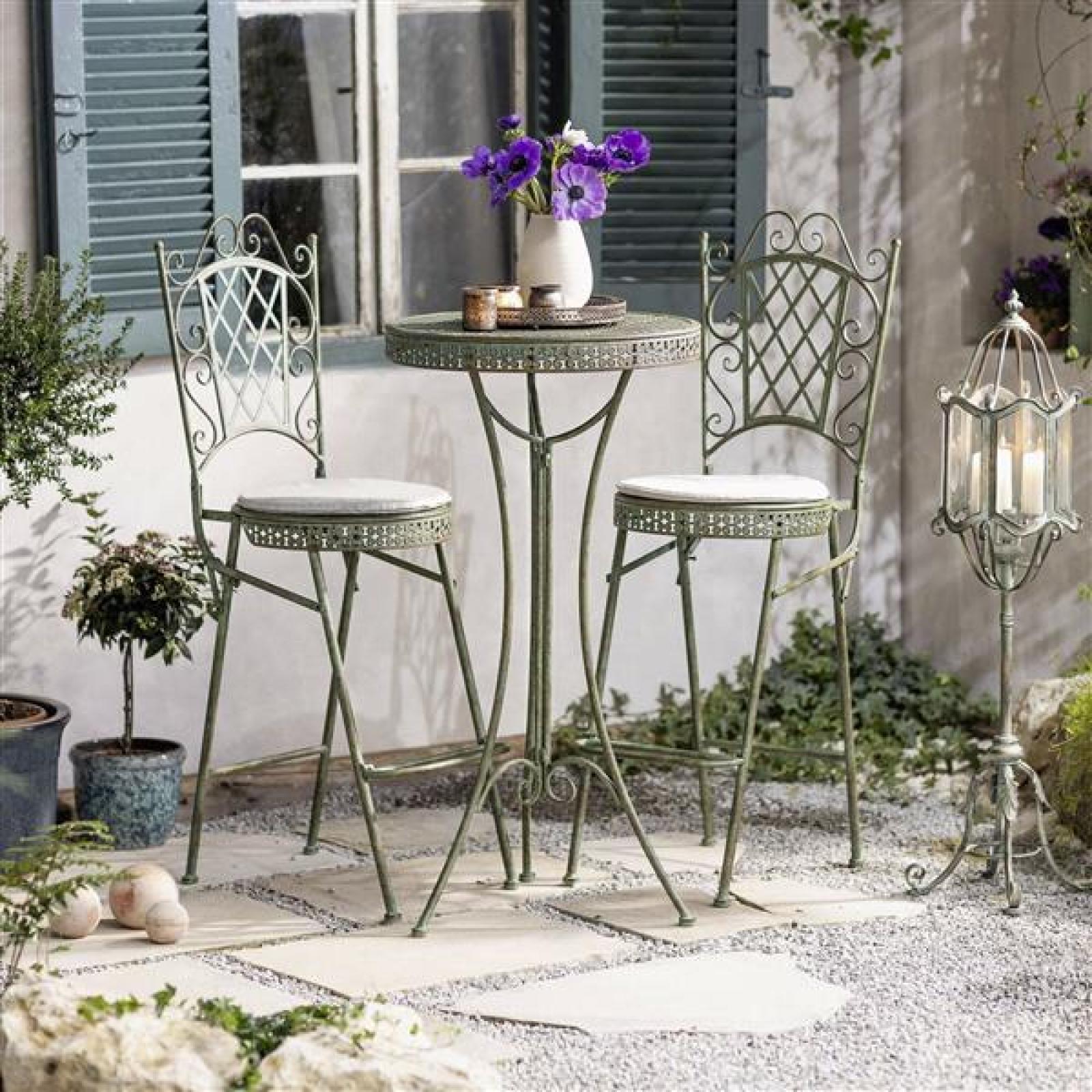 Stehtisch "Ornamente" aus Metall, mint-grün mit Rost Effekten, hoher Gartentisch, Bistrotisch