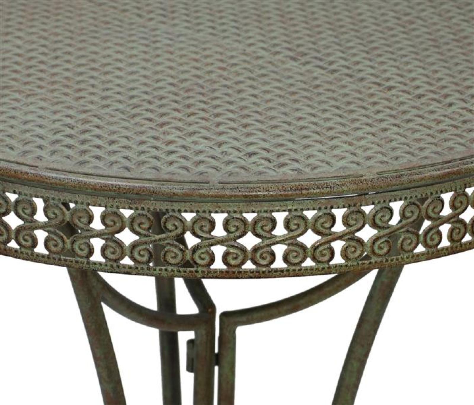Stehtisch "Ornamente" aus Metall, mint-grün mit Rost Effekten, hoher Gartentisch, Bistrotisch