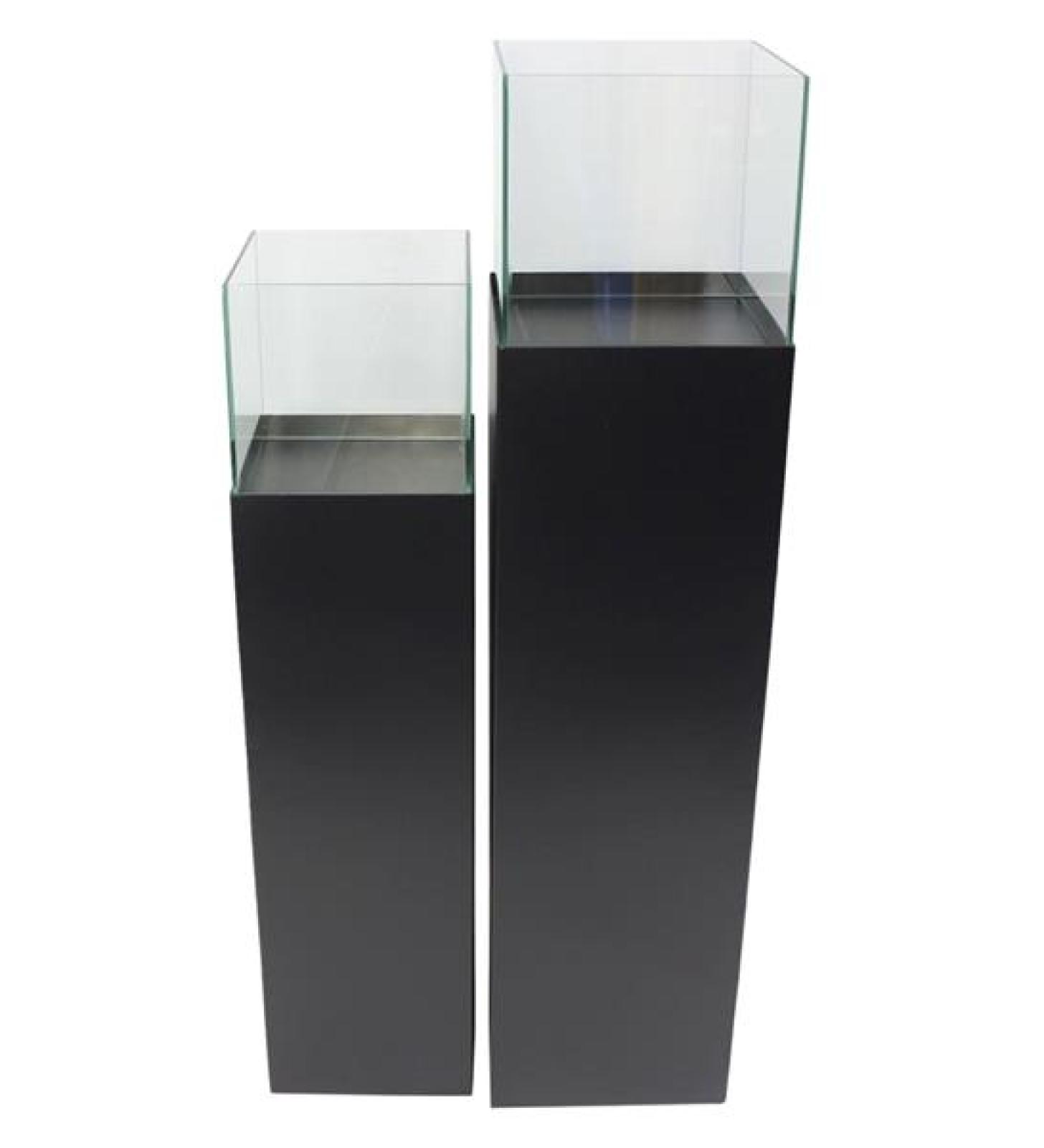 2x Windlichtsäule "Black" aus Metall schwarz & Glas, 75 + 90 cm hoch, Kerzenhalter, Kerzenständer, Dekosäule für Wohnzimmer, Boden-Laterne mit Kerzenglas