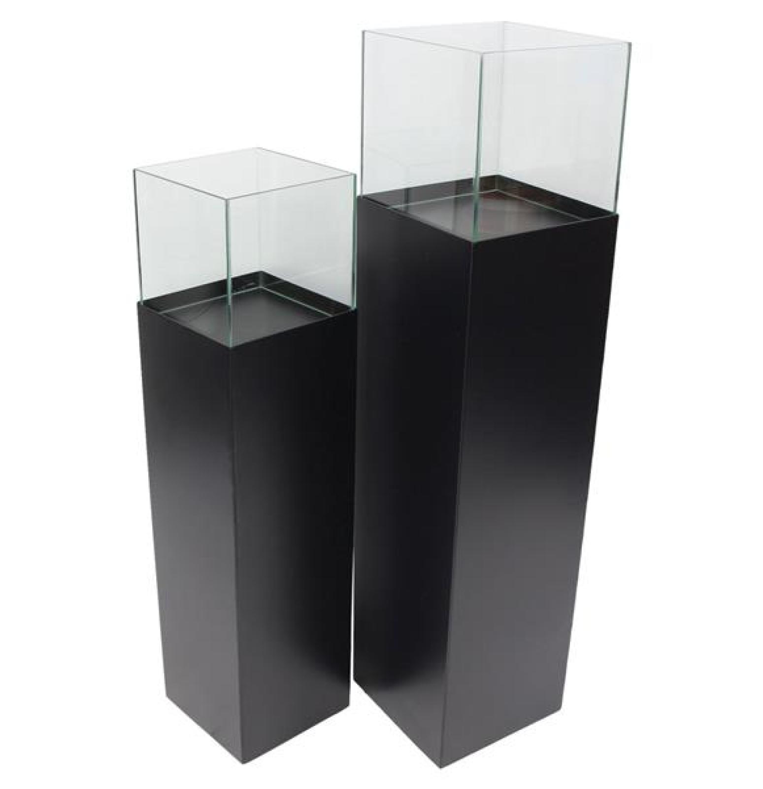 2x Windlichtsäule "Black" aus Metall schwarz & Glas, 75 + 90 cm hoch, Kerzenhalter, Kerzenständer, Dekosäule für Wohnzimmer, Boden-Laterne mit Kerzenglas