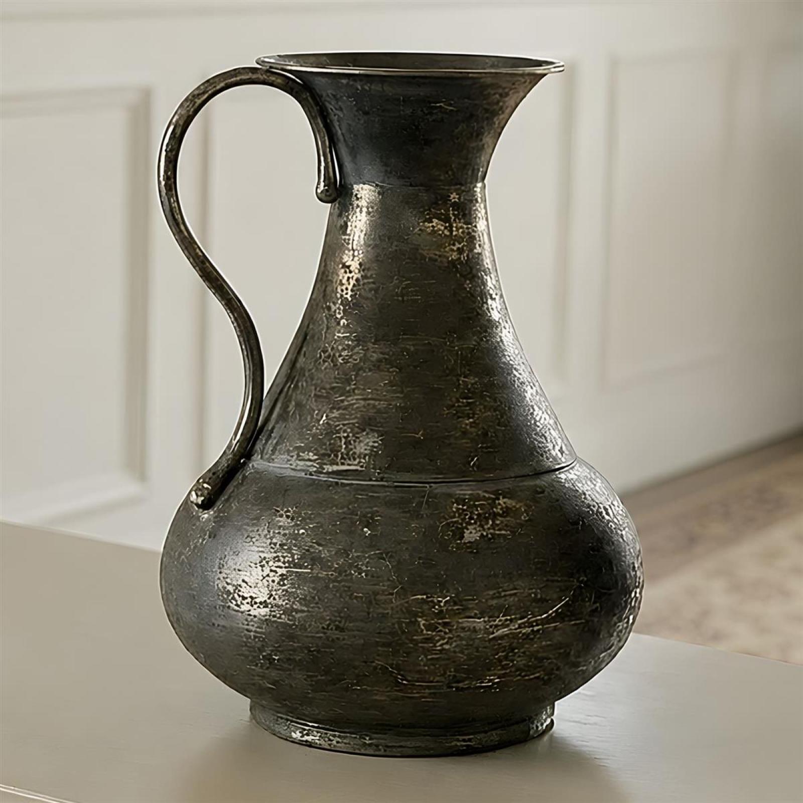 Dekokrug "Metallic" aus Metall, mit Antik Finish in Gold, 27 cm hoch, Vase für Trockenblumen, Blumenvase, Tischvase für Zweige & Äste