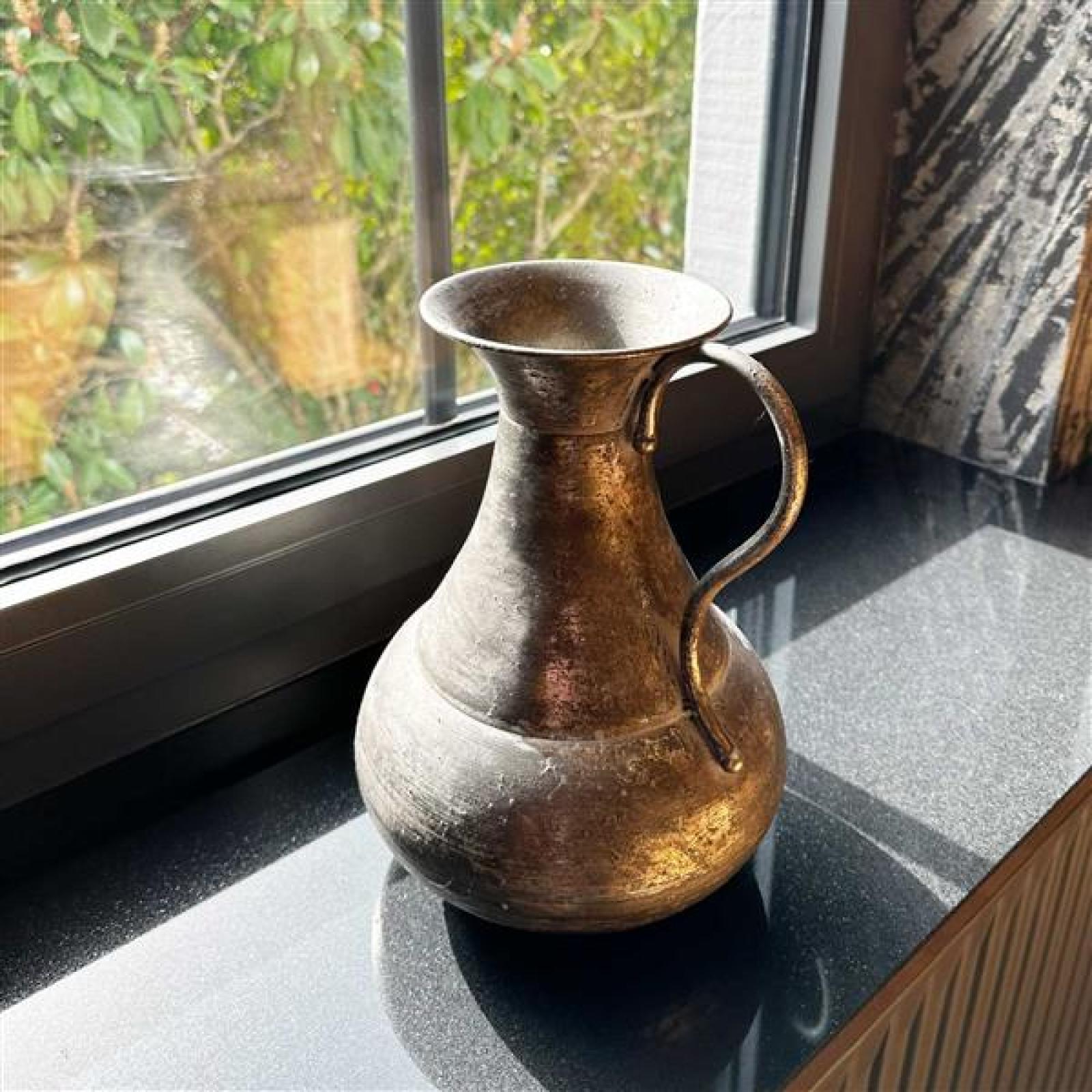 Dekokrug "Metallic" aus Metall, mit Antik Finish in Gold, 27 cm hoch, Vase für Trockenblumen, Blumenvase, Tischvase für Zweige & Äste