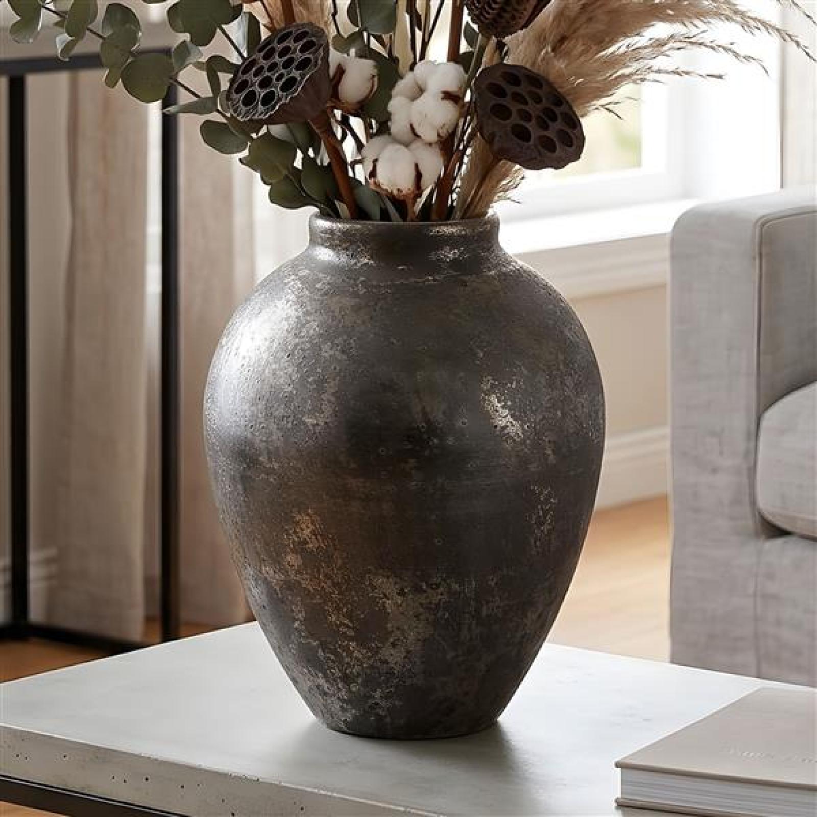 Dekovase "Metallic" aus Metall, mit Antik Finish in Gold, 23 cm hoch, Vase für Trockenblumen, Blumenvase, Tischvase für Zweige & Äste