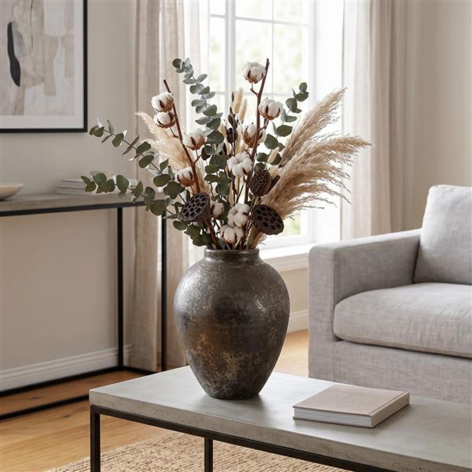 Dekovase "Metallic" aus Metall, mit Antik Finish in Gold, 23 cm hoch, Vase für Trockenblumen, Blumenvase, Tischvase für Zweige & Äste