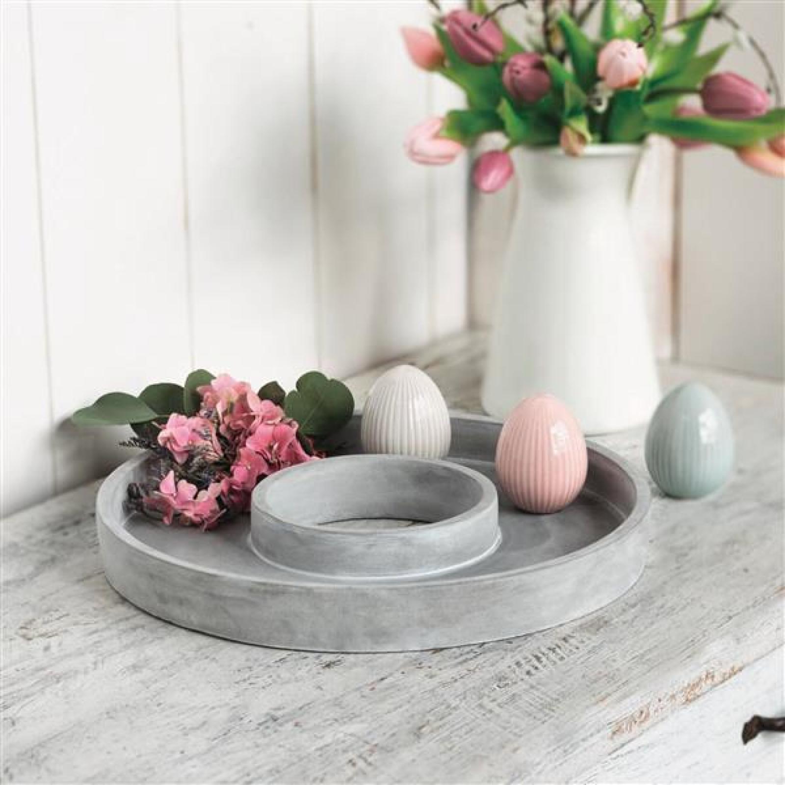 Dekoring "Grey" Zement in Beton Optik, weiß, Ø 35 cm, Betonring, Dekokranz, Tischkranz zum Dekorieren