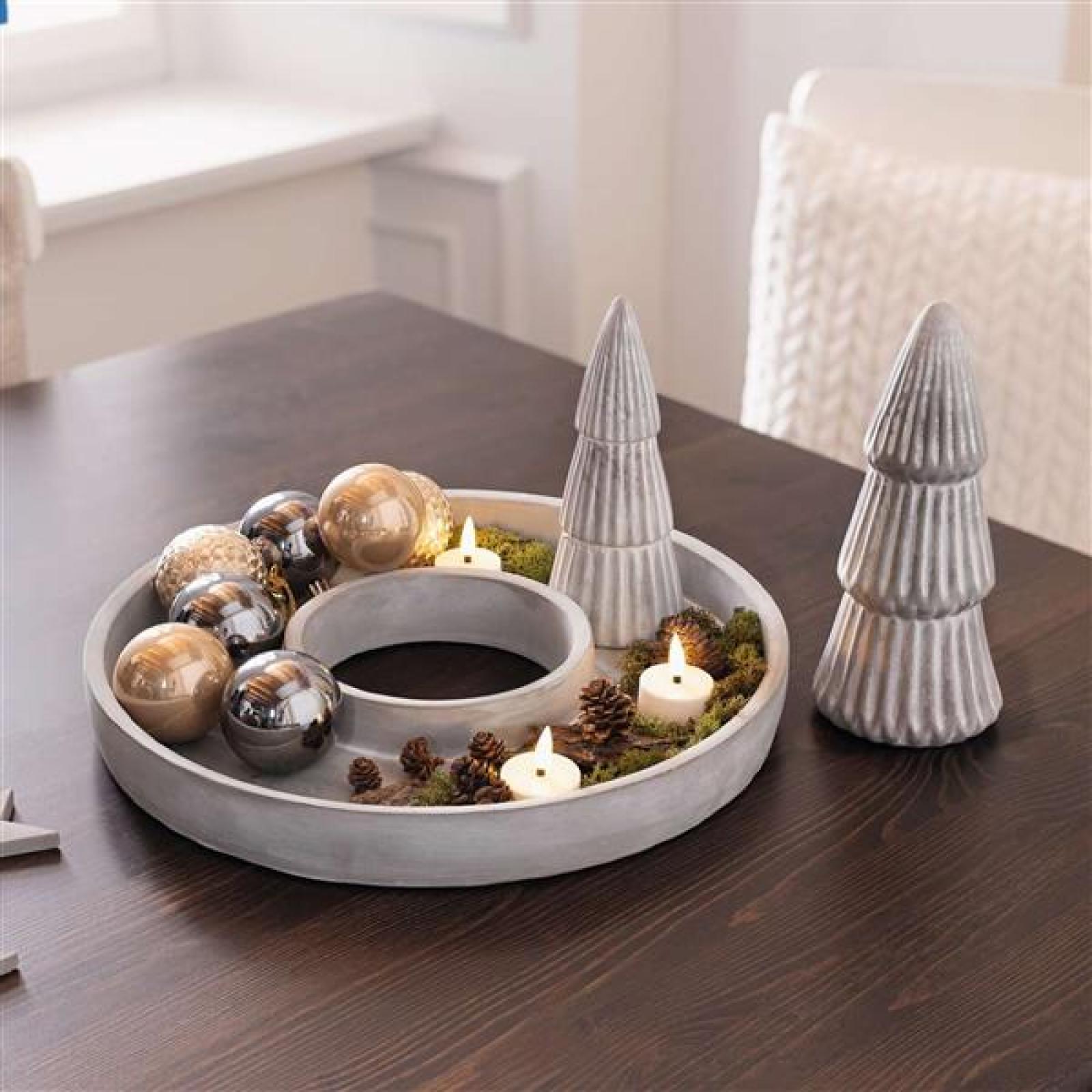 Dekoring "Grey" Zement in Beton Optik, weiß, Ø 35 cm, Betonring, Dekokranz, Tischkranz zum Dekorieren