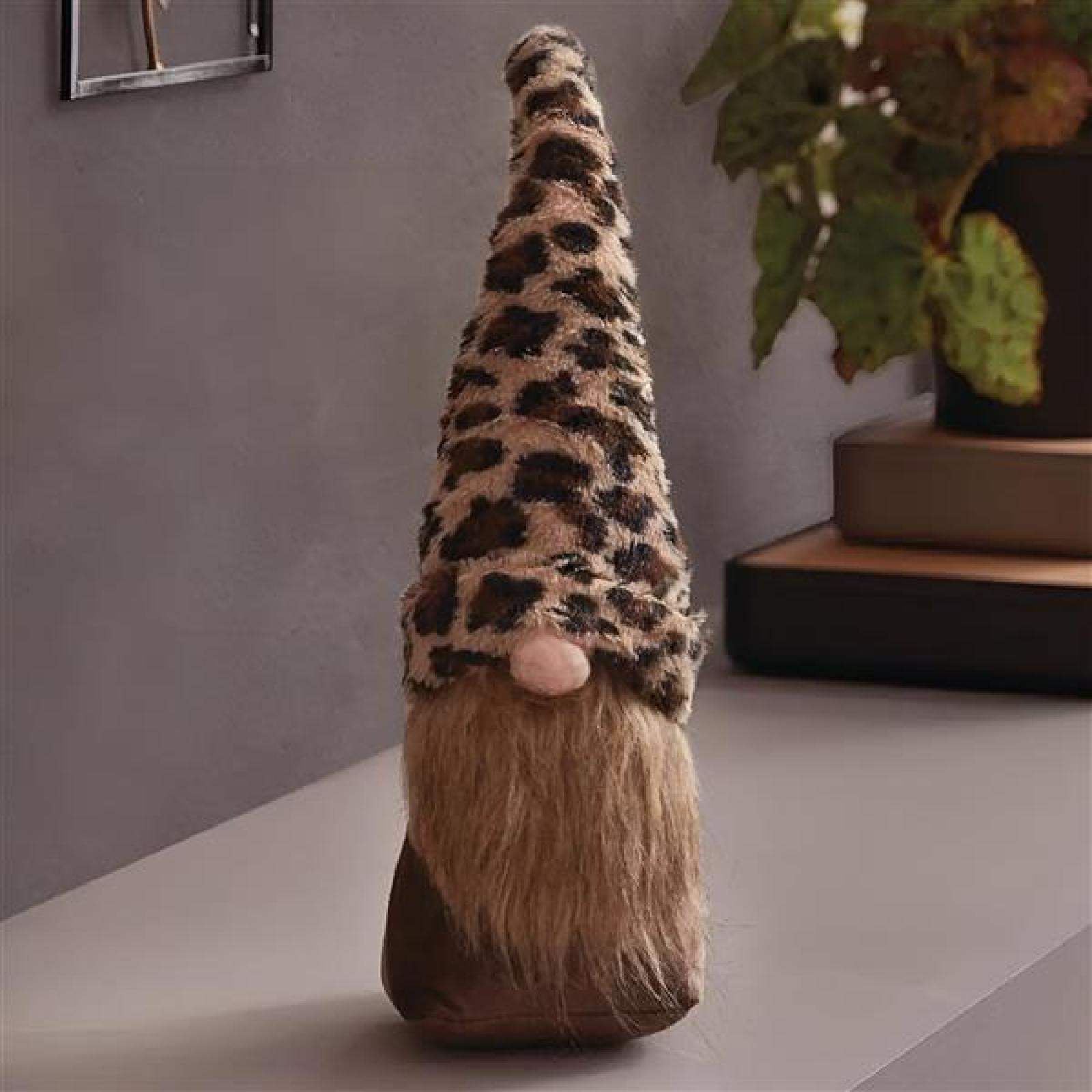 Wichtel "Leo" 42 cm groß, stehend, Wichtelfigur mit Leopardenmuster, Dekowichtel Leopard, Türstopper