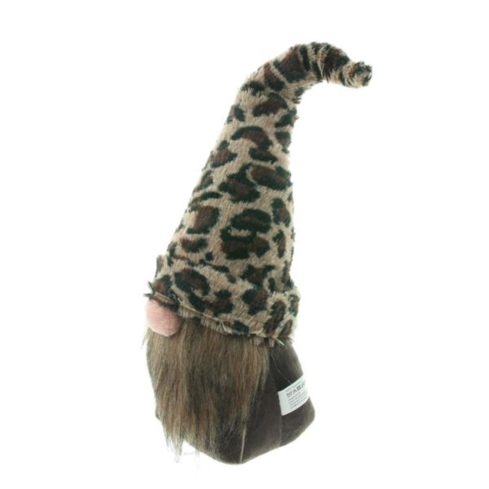 Wichtel "Leo" 42 cm groß, stehend, Wichtelfigur mit Leopardenmuster, Dekowichtel Leopard, Türstopper
