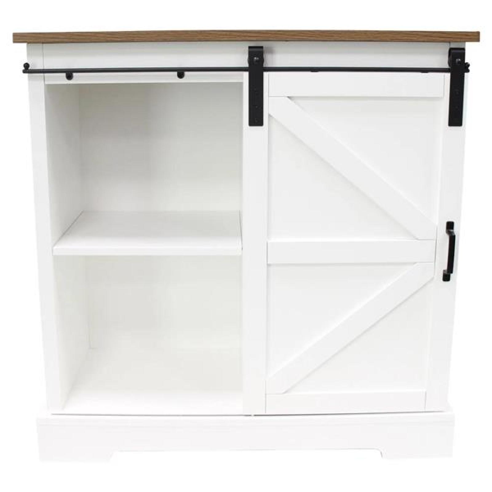 Sideboard "Landhaus" MDF weiß / Furnier braun, 80x35x81 cm, Kommode mit Schiebetür, Küchenschrank