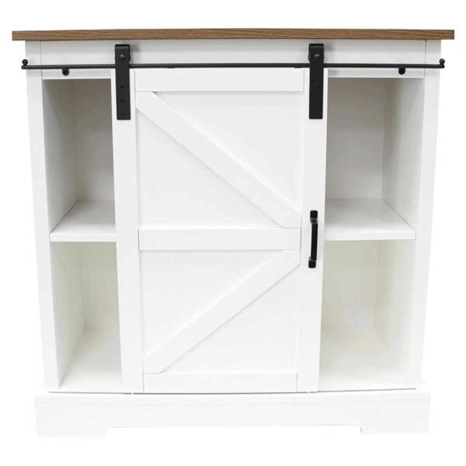 Sideboard "Landhaus" MDF weiß / Furnier braun, 80x35x81 cm, Kommode mit Schiebetür, Küchenschrank