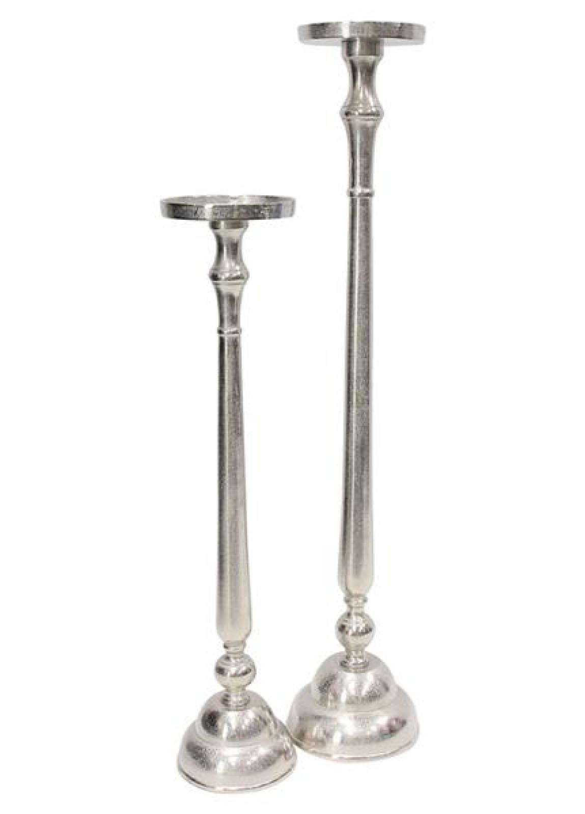 2x Kerzenständer "XXL" aus Aluminiumguss silber, 70 + 89 cm hoch, Alu Kerzenhalter für Stumpenkerzen