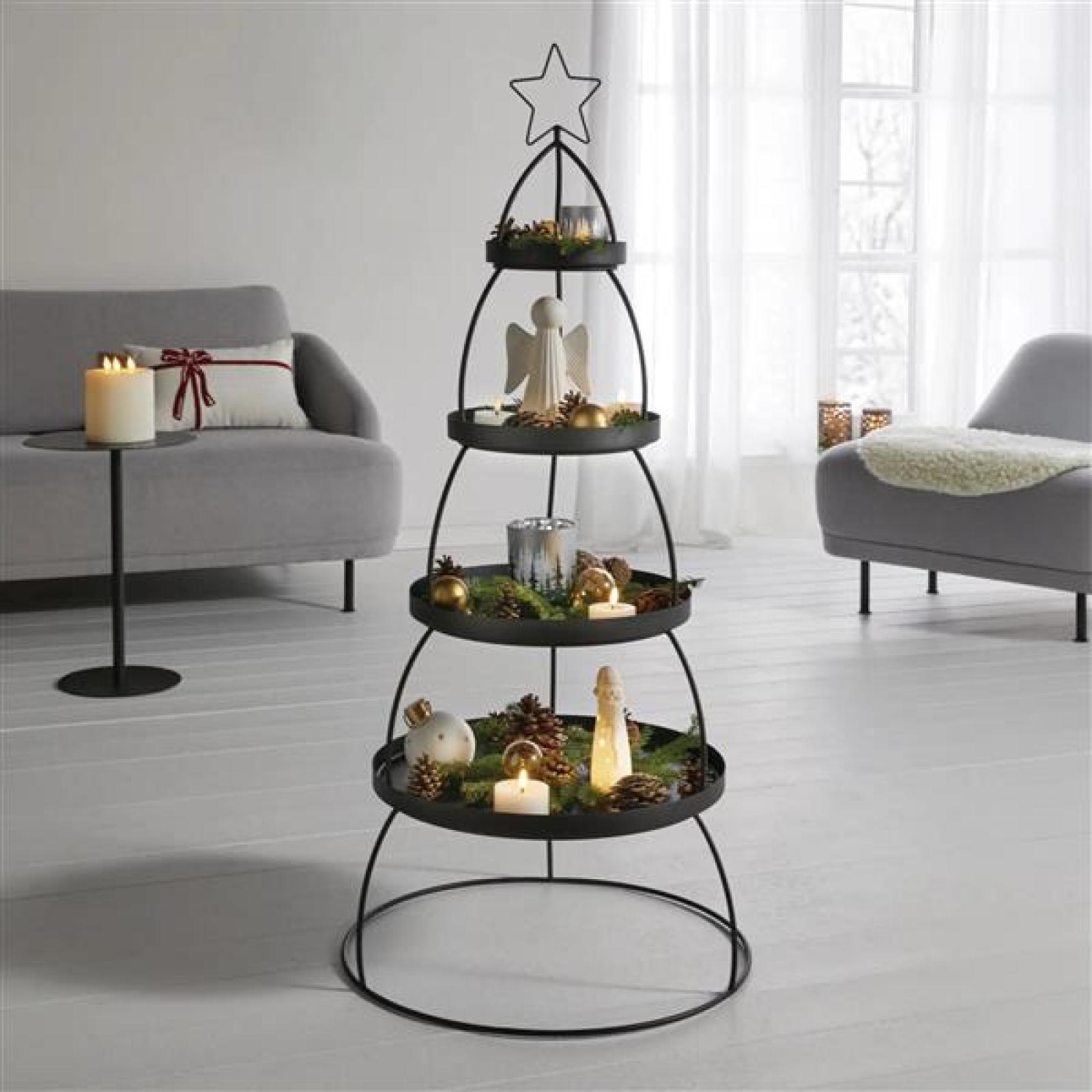XXL Etagere "Tannenbaum" aus Metall, schwarz, Ø 56 x 132 cm, 4 Etagen, Tortenständer, Weihnachtsdeko, Dekoständer, Obstetagere, Regal