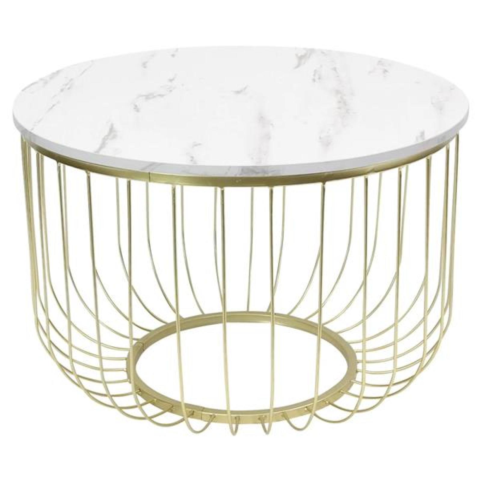 Beistelltisch "Gold" aus Metall, Tischplatte MDF in Marmor-Optik, Ø 55 x 37 cm, Sofatisch, Couchtisch rund
