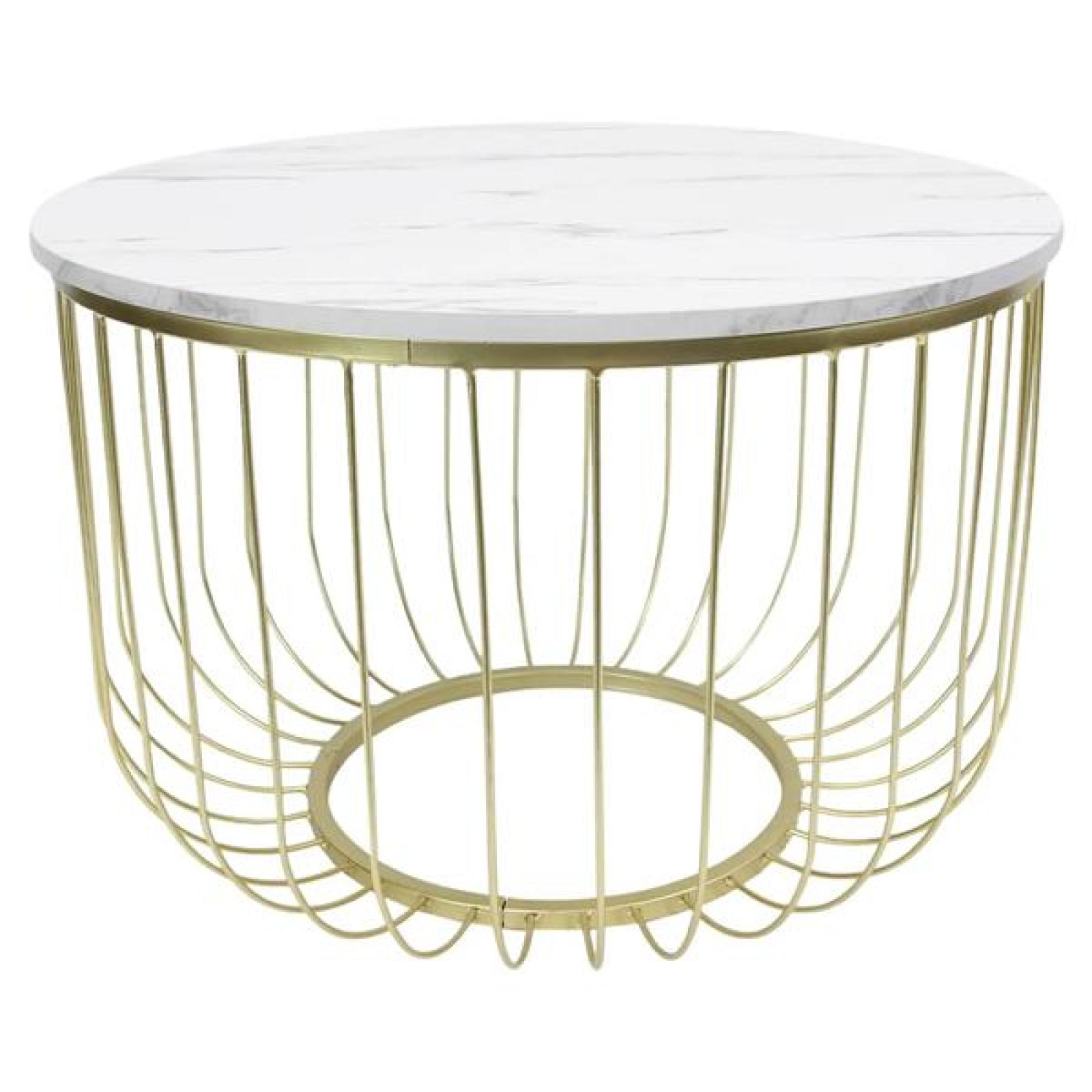 Beistelltisch "Gold" aus Metall, Tischplatte MDF in Marmor-Optik, Ø 55 x 37 cm, Sofatisch, Couchtisch rund
