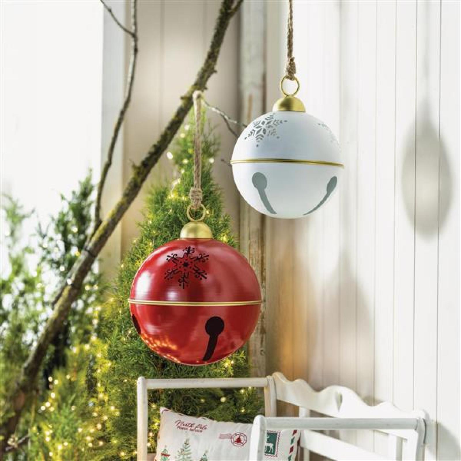 Weihnachtsglocken "Maxi" 2er Set weiß + rot, Ø 30 + 40 cm, Weihnachtskugeln, Metall Weihnachtsdeko hängend