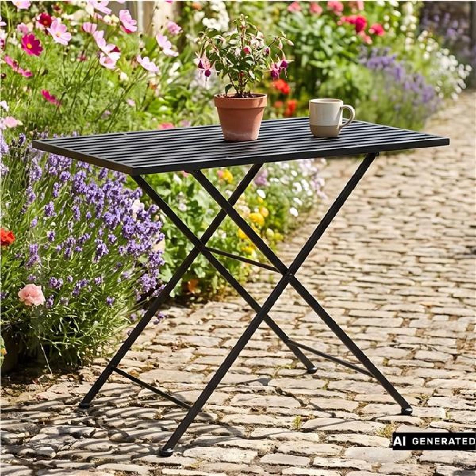 Gartentisch "Black" aus Metall, schwarz, 100x56 cm, Balkontisch, Metalltisch, Terrassentisch, Tisch