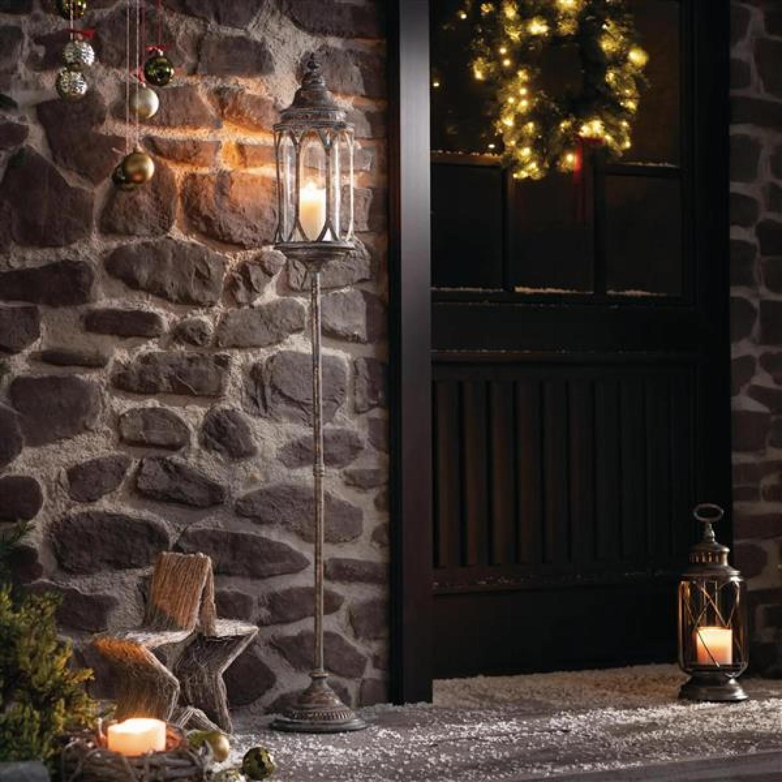 Gartenlaterne "Vintage" aus Metall in kupfer / grau, XXL Outdoor Laterne, Standlaterne 141 cm hoch, Kerzenständer