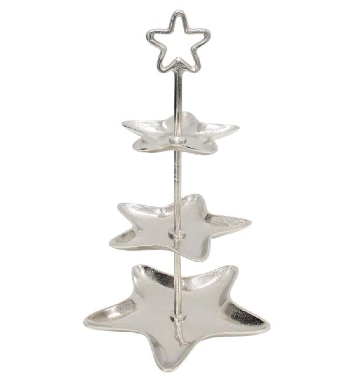 Etagere "Stern" aus Aluminiumguss, silber, 3 Etagen, 61 cm hoch, Weihnachtsdeko, Dekoständer, Obstetagere