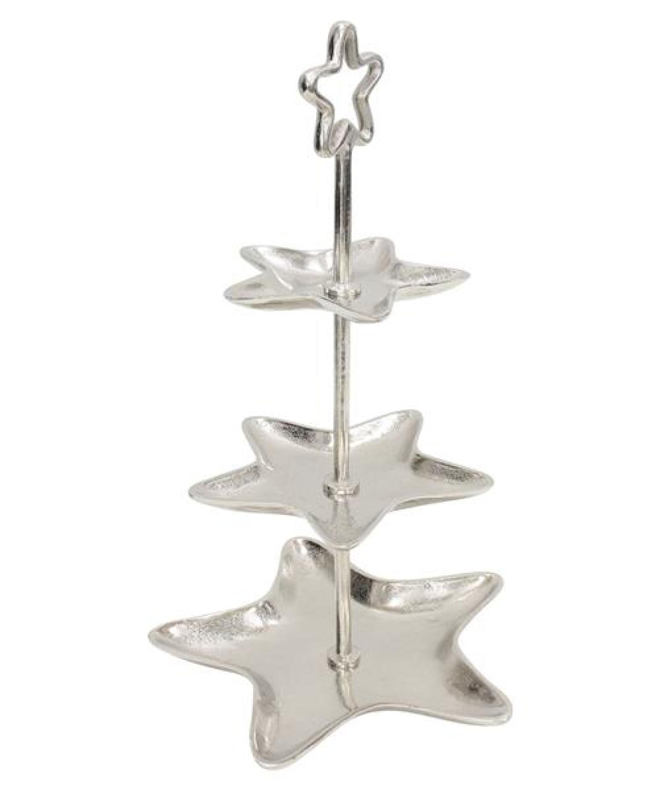 Etagere "Stern" aus Aluminiumguss, silber, 3 Etagen, 61 cm hoch, Weihnachtsdeko, Dekoständer, Obstetagere
