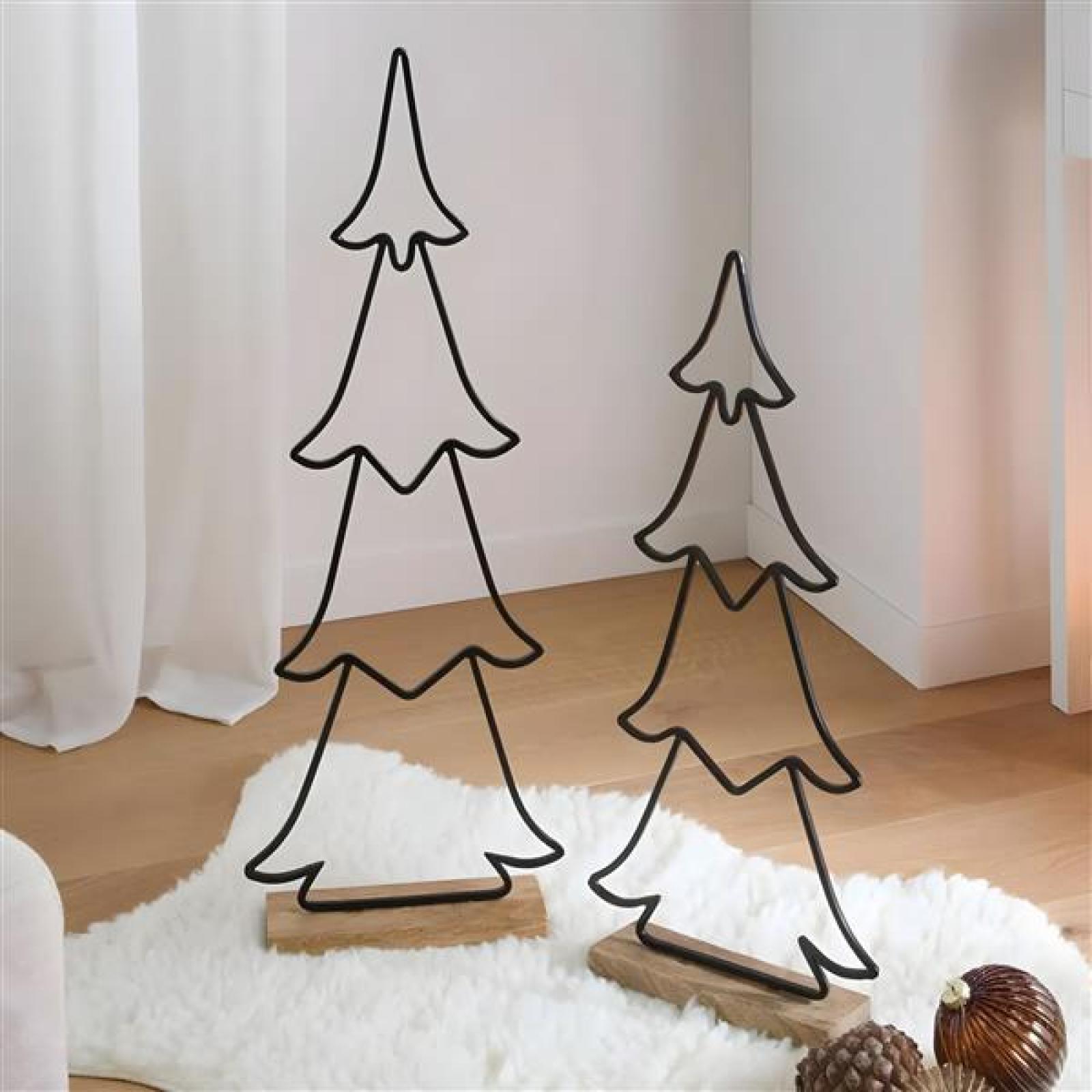 2x Figur "Tanne" aus Metall & Mango Holz, 63 + 77 cm groß, Winterdeko, Weihnachtsdeko, Metalldeko