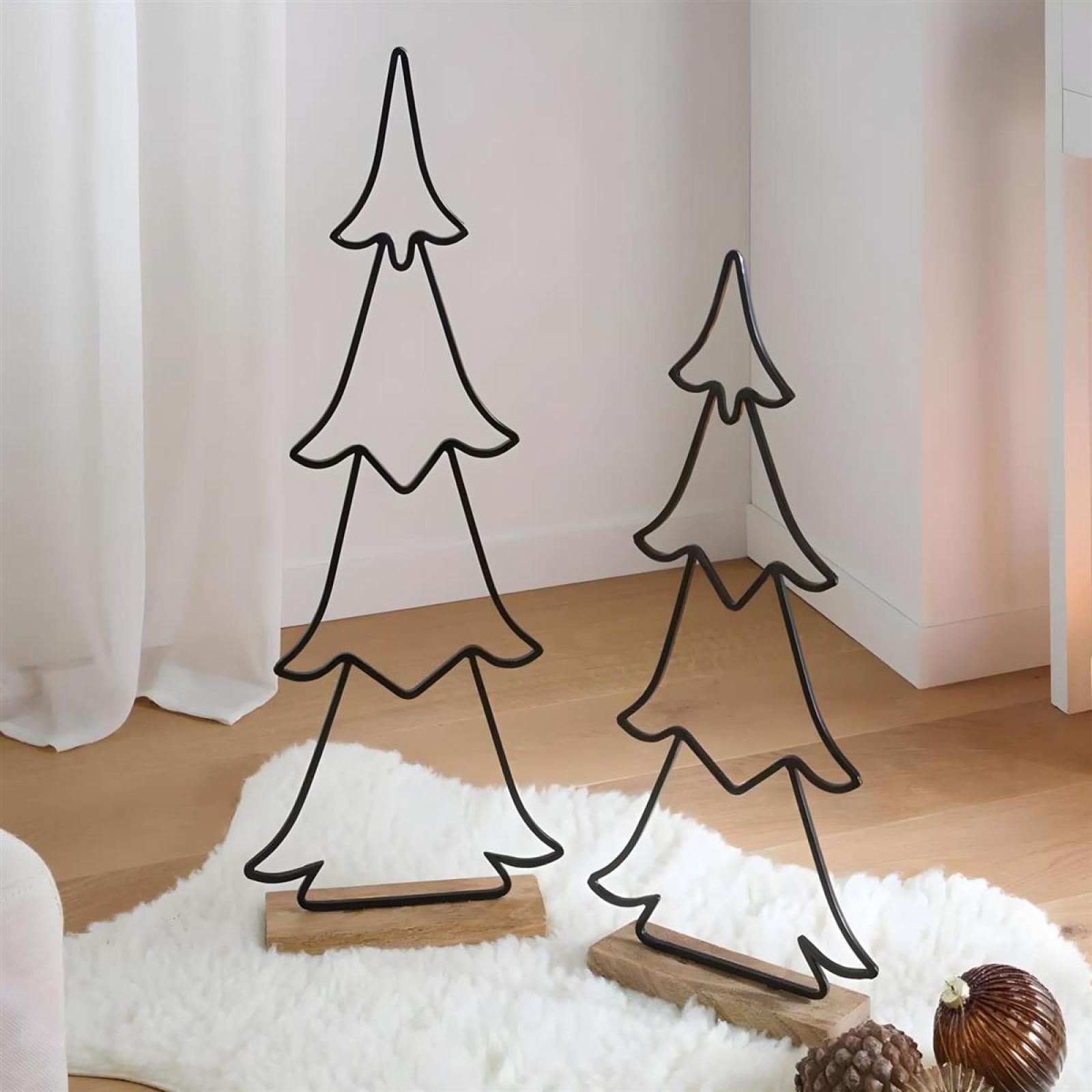 2x Figur "Tanne" aus Metall & Mango Holz, 63 + 77 cm groß, Winterdeko, Weihnachtsdeko, Metalldeko