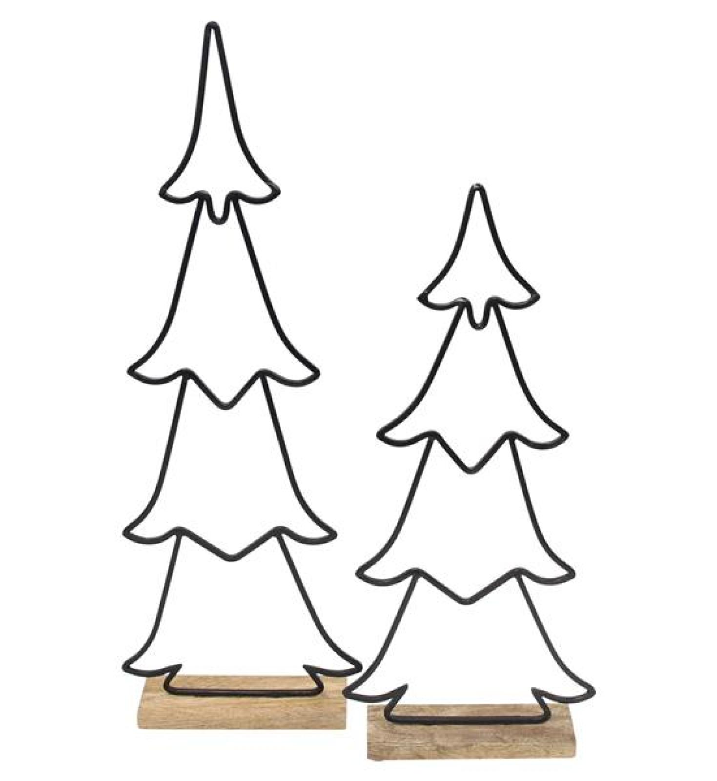 2x Figur "Tanne" aus Metall & Mango Holz, 63 + 77 cm groß, Winterdeko, Weihnachtsdeko, Metalldeko
