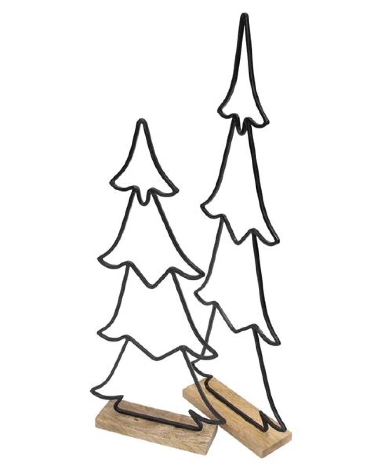 2x Figur "Tanne" aus Metall & Mango Holz, 63 + 77 cm groß, Winterdeko, Weihnachtsdeko, Metalldeko