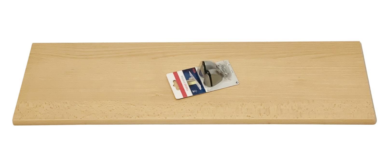 Wandregal Set "Enna" Holz Regalboden buche 80x25 cm + 2 Wandclips in silber