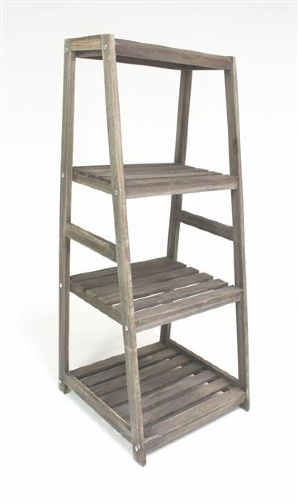 Leiterregal aus Holz im Antik Design, grau, Regal mit 4 Ebenen, Blumenregal, Standregal, Pflanzentreppe, offenes Bücherregal für Wohnzimmer, Küche, Terrasse