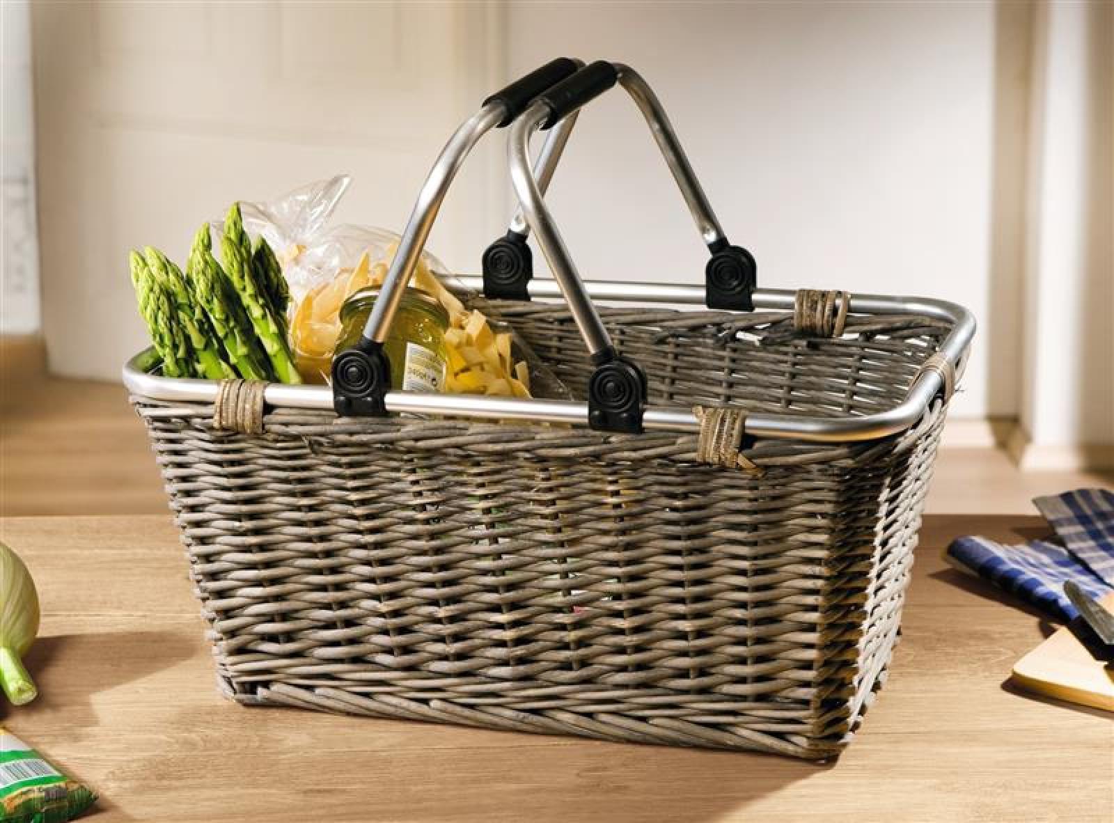 Einkaufskorb "Shopping" aus Weide, grau, mit umlegbaren Alu Henkeln, Flechtkorb, Weidenkorb, Tragekorb
