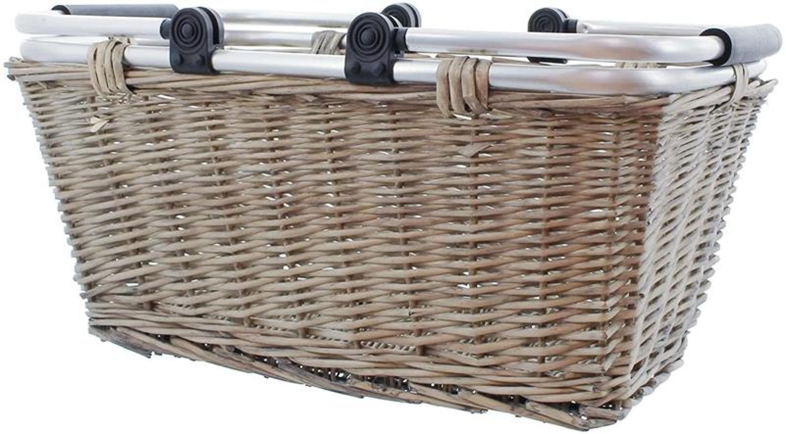 Einkaufskorb "Shopping" aus Weide, grau, mit umlegbaren Alu Henkeln, Flechtkorb, Weidenkorb, Tragekorb