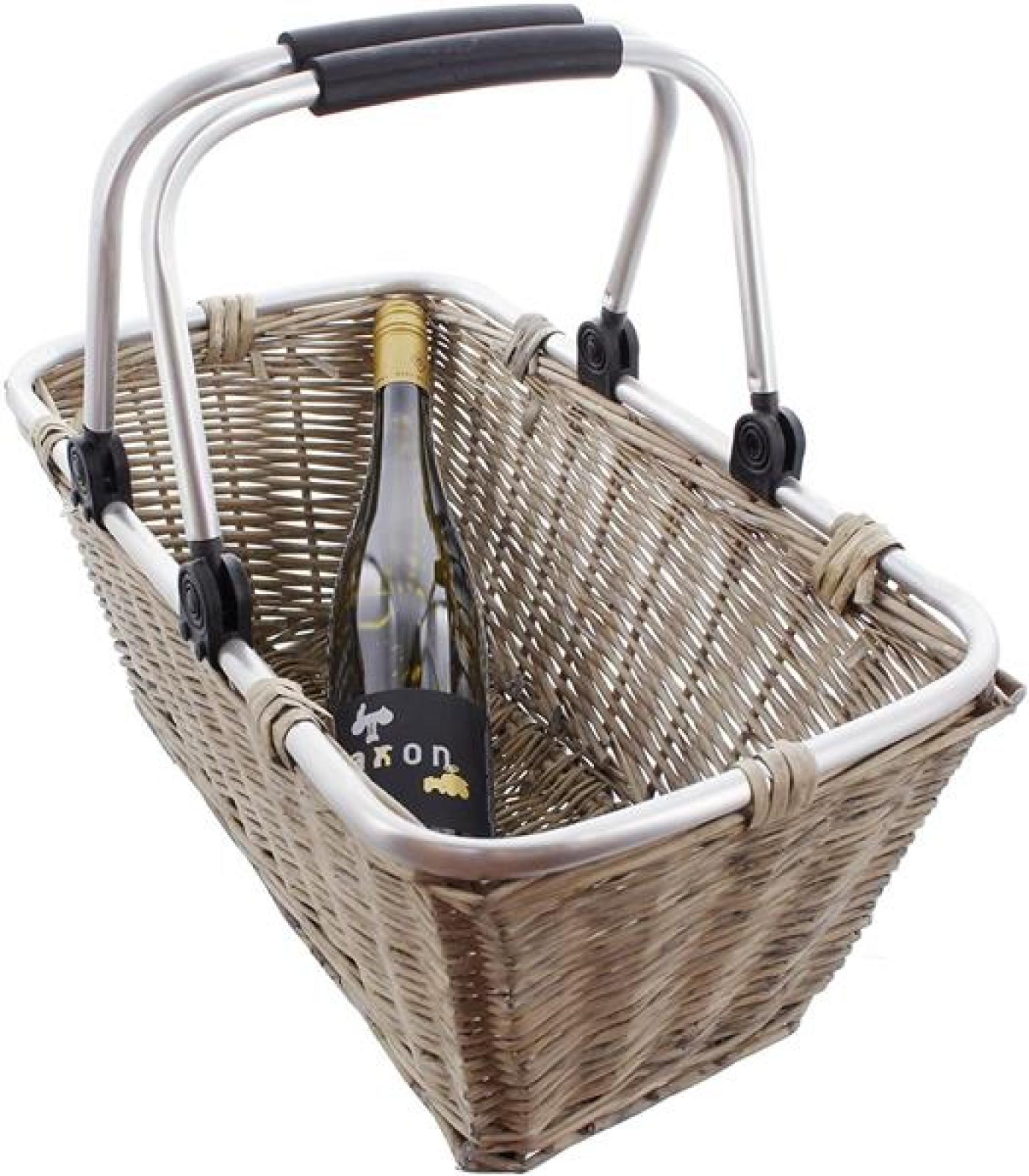 Einkaufskorb "Shopping" aus Weide, grau, mit umlegbaren Alu Henkeln, Flechtkorb, Weidenkorb, Tragekorb