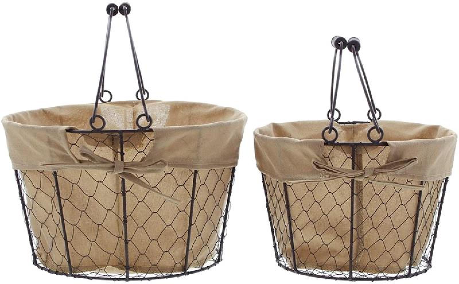 2x Drahtkorb, rund Ø 23 + 29 cm, mit Textileinlage, SB-Korb, Tragekorb, Badkorb, Dekokorb