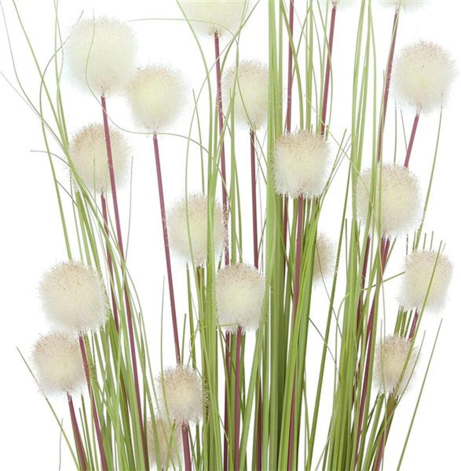 4er Set Dekobündel "Blütenkugel", 105 cm hoch, Kunstgras mit weißen Blüten, Gräserbündel, Ziergras