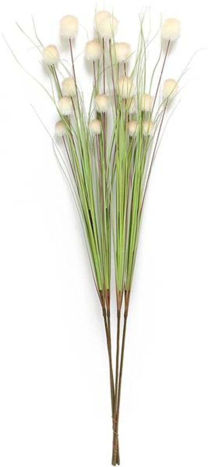 4er Set Dekobündel "Blütenkugel", 105 cm hoch, Kunstgras mit weißen Blüten, Gräserbündel, Ziergras