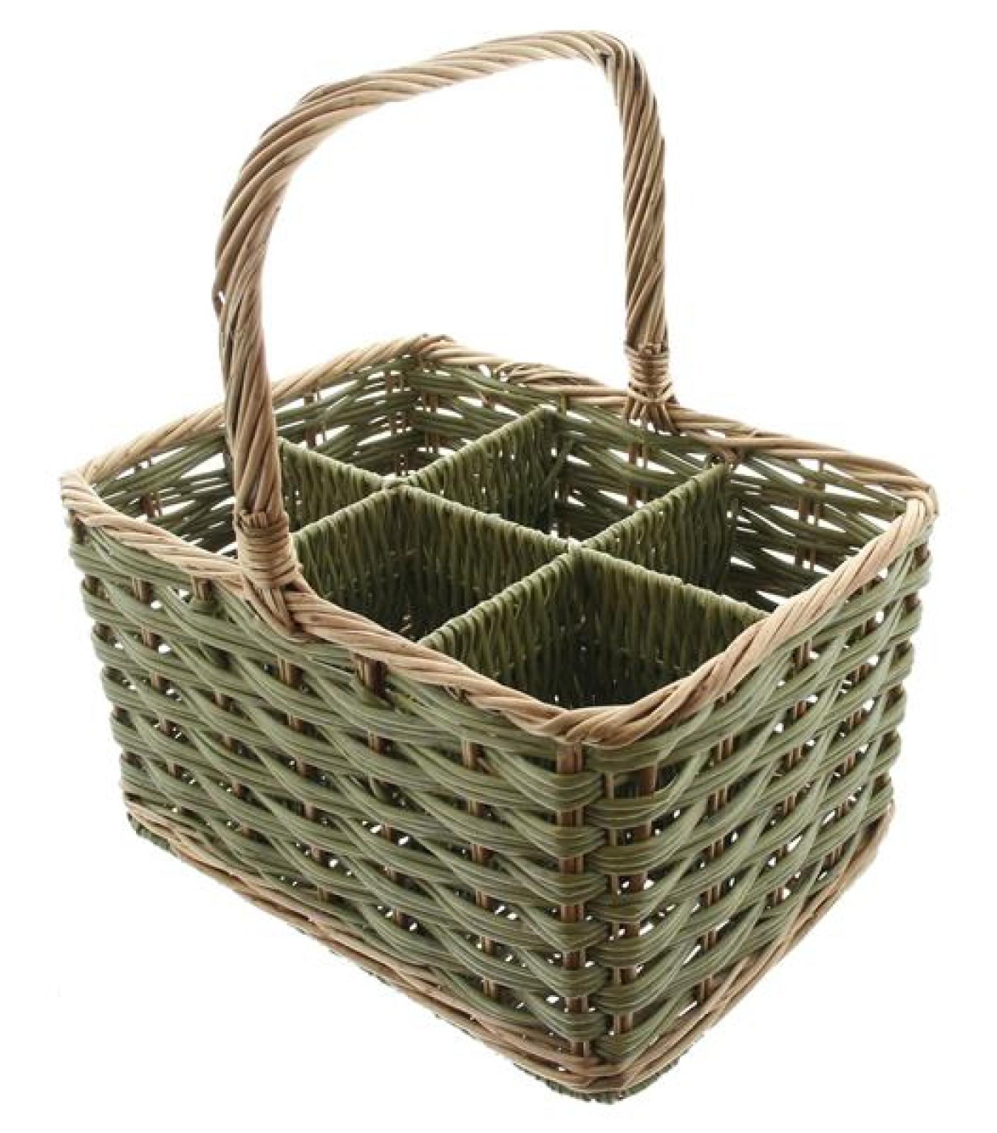 Flaschenkorb "Olivgrün" aus Weide & Polyrattan für 6 Flaschen, Flaschenträger, Getränketräger, Getränkekorb
