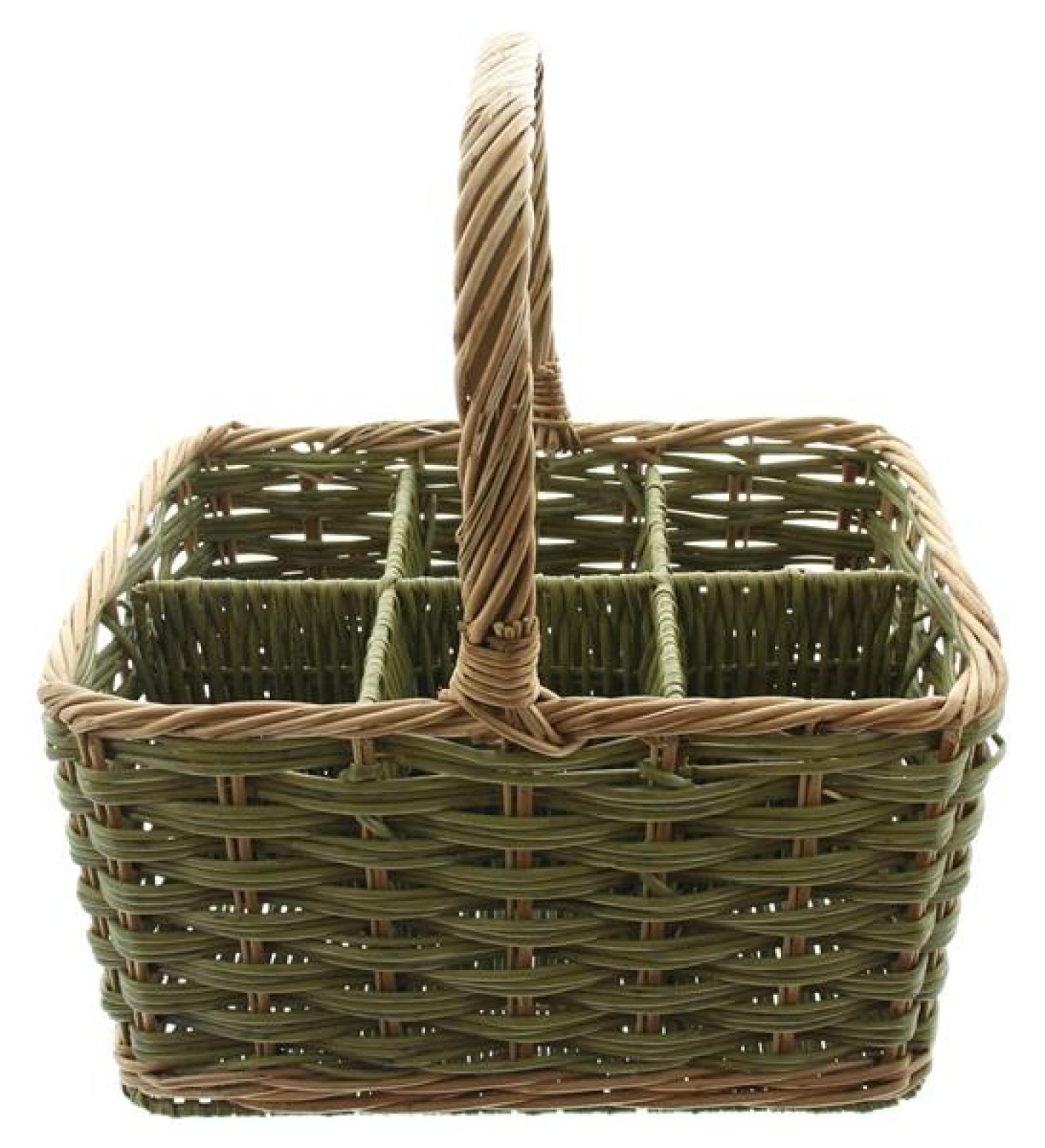 Flaschenkorb "Olivgrün" aus Weide & Polyrattan für 6 Flaschen, Flaschenträger, Getränketräger, Getränkekorb