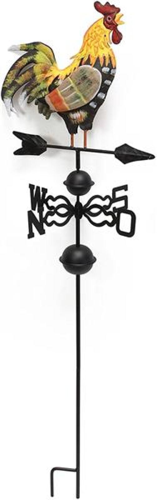 Gartenstecker "Hahn" auf Windrad aus Metall, handbemalt, Windrichtungsanzeiger, Dekostecker, Wetterhahn, Gartendeko für Draußen