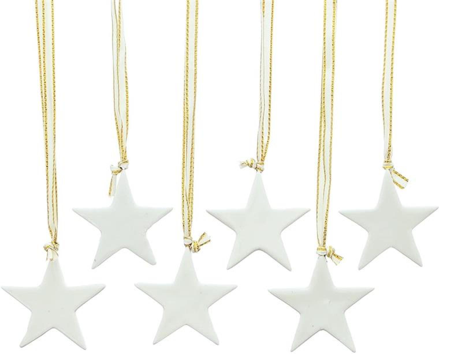 12 Sterne aus Porzellan, weiß, Weihnachtsbaumschmuck, Dekohänger, Weihnachtsdeko, Christbaumschmuck