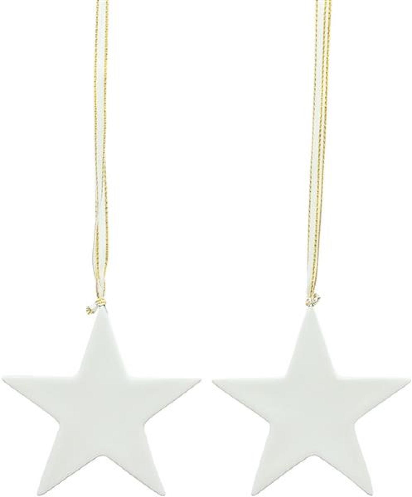 12 Sterne aus Porzellan, weiß, Weihnachtsbaumschmuck, Dekohänger, Weihnachtsdeko, Christbaumschmuck