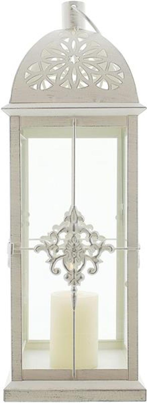 Laterne "Barock" aus Metall, weiß / silber, 39 cm hoch, romantische Gartenlaterne, Metalllaterne, Windlicht, Hängelaterne, Kerzenlaterne
