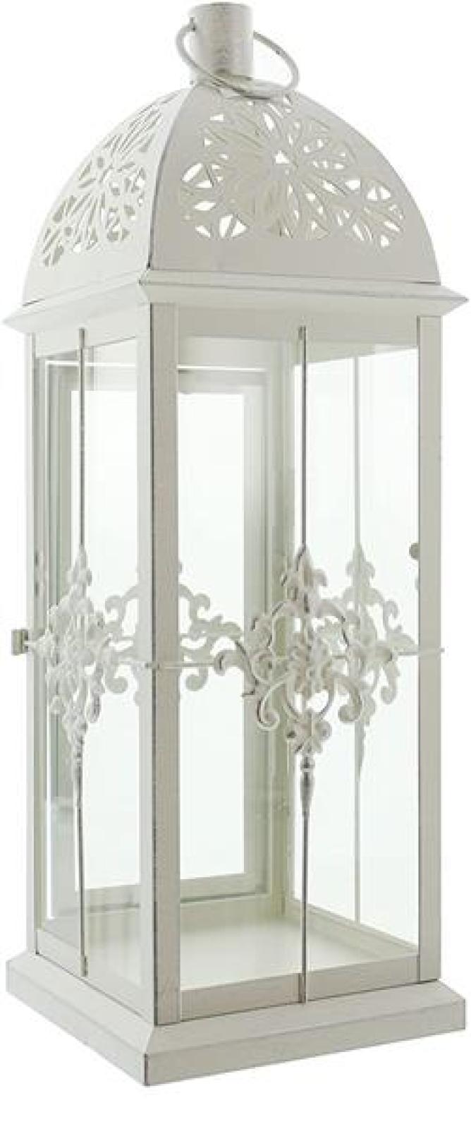 Laterne "Barock" aus Metall, weiß / silber, 39 cm hoch, romantische Gartenlaterne, Metalllaterne, Windlicht, Hängelaterne, Kerzenlaterne