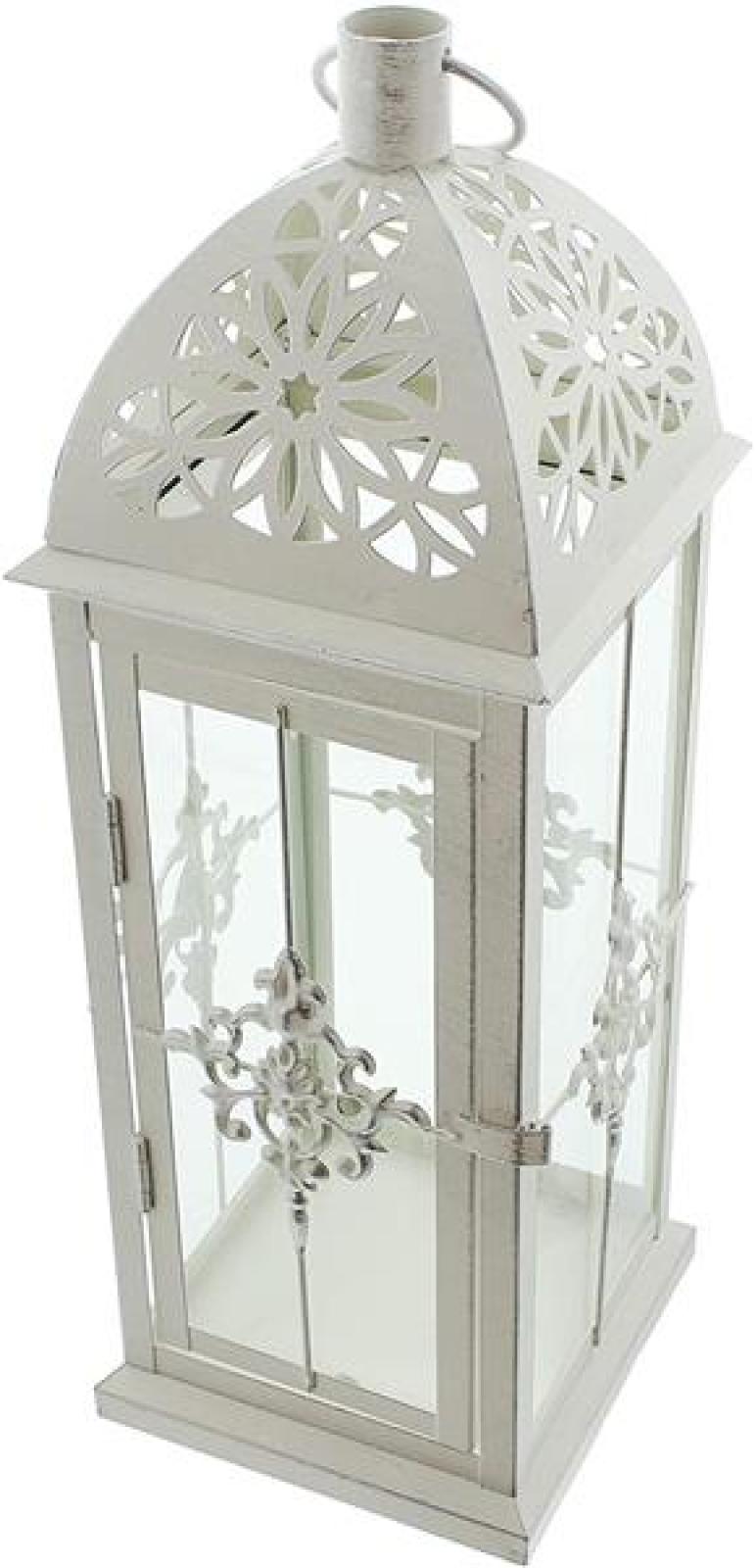 Laterne "Barock" aus Metall, weiß / silber, 39 cm hoch, romantische Gartenlaterne, Metalllaterne, Windlicht, Hängelaterne, Kerzenlaterne